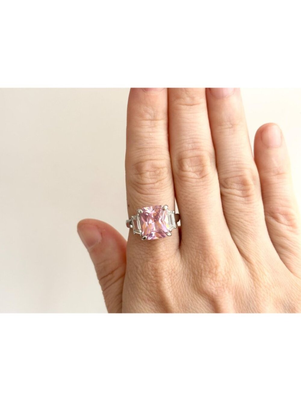 Pink Topaz & CZ Accented Gemstone Sterling Silver 925 Vintage Ring - sz 8.5 - Picture 13 of 15